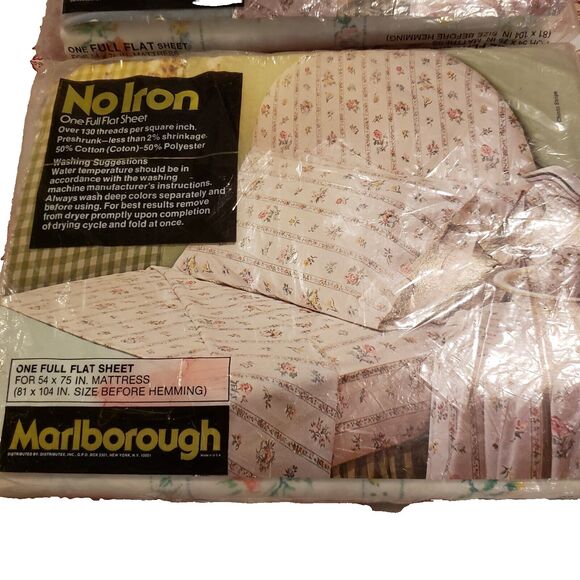 Vintage MARLBOROUGH SHEET FLAT FULL Size Set of 2 New Old Stock CHINTZ STRIPE - Picture 6 of 9